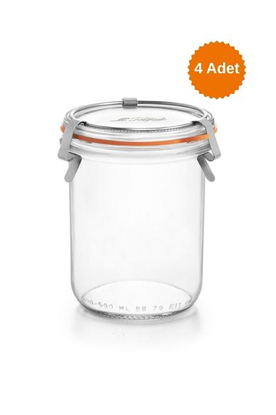 Le Parfait Glass Jar with 3 Clips 580 ml (4 Pieces)