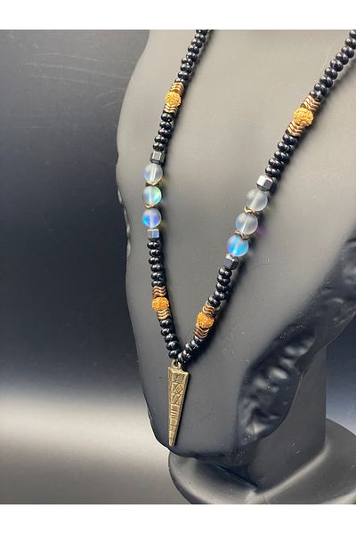 magıcgrange Ancient Archer's Necklace |   Thermal Blue Natural Stone • Hematite • Rutrashka • Tiger Eye