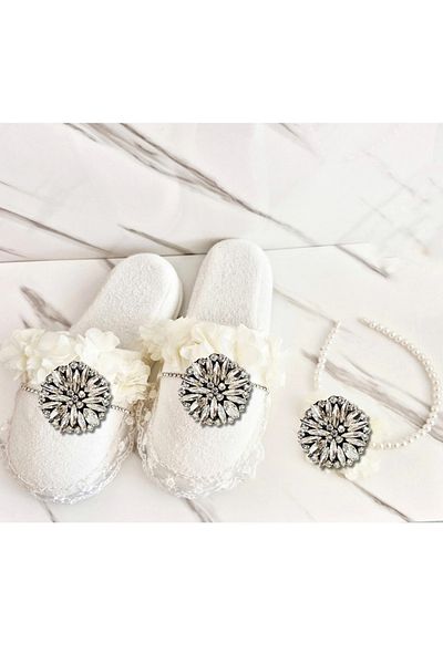pegu baby collection Avangard Crystal Stone Flower Brooch Maternity Slippers and Pearl Crown Set