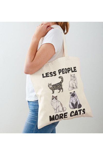 GİFTORA Less People More Cats Raw Cloth Shoulder Bag