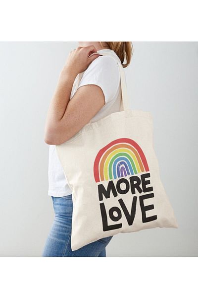 GİFTORA More Love - Rainbow Design Raw Cloth Shoulder Bag
