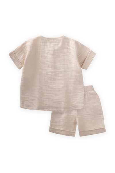 Cigit Muslin Short Sleeve Shorts Set 2-7 Years Ecru
