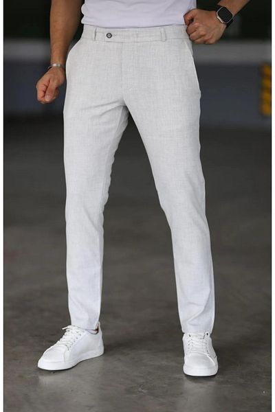 YXC Trend Maker Men's Slim Fit Narrow Leg Fabric Trousers Light Gray
