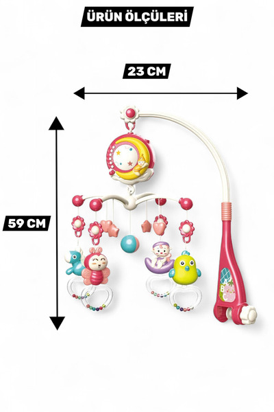 YILDIRIM OYUNCAK Pilli Işıklı Müzikli Projektörlü Uzaktan Kumandalı Sabitlenir Dönence Çıngırak Bebek Yatıştırıcı