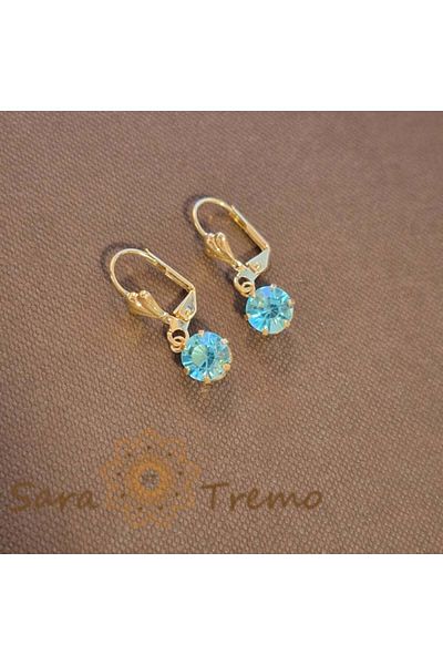 saratremo 18K Gold Plated Earrings with Sky Blue Zirconia Crystal