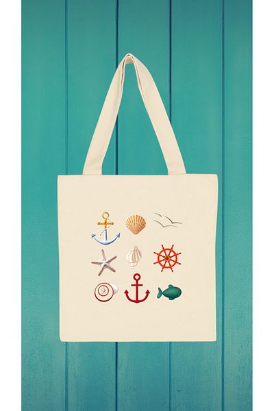 GİFTORA Seashells Themed Printed 100% Cotton Gabardine Cloth Bag