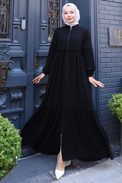 hafsamina Shirred Ferace Black Hm02034