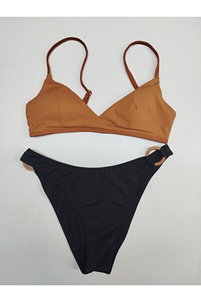 mypandoramayo Abelia Swimwear Kadın Brazilian Kahve Üst Siyah Yandan Halkalı ...
