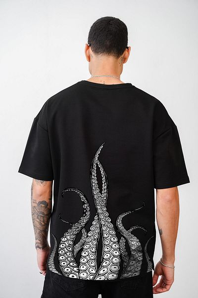 king brich Octopus Printed Unisex Oversize T-Shirt