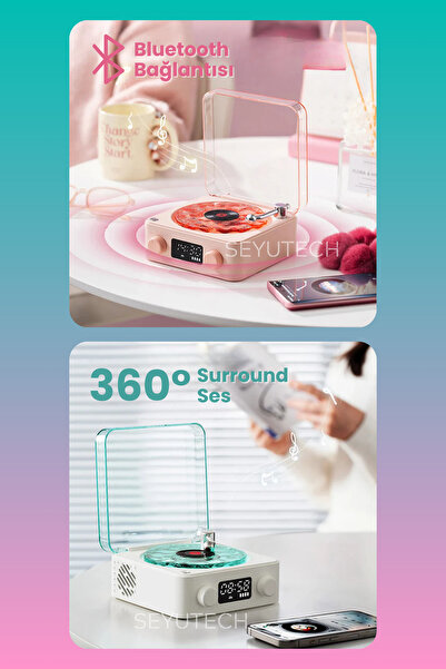 SEYUTECH Waves Retro Bluetooth Hoparlör Nostalji Plak Görünümlü 3D Ses Dalgası Işıklı Galaksi Gece Lambası