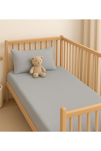 NG Collection Muslin 2-Piece Baby Elastic Sheet and Pillowcase Set 4 Layer Muslin Children's Sheet 60X120