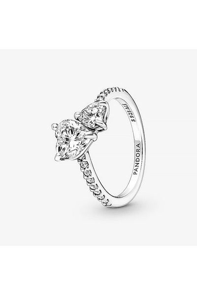 Pandora Shiny Double Heart Ring Zirconium 925 Silver - 52