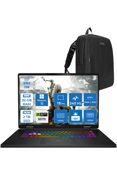MSI Crosshaır 18 Ultra 9-275HX 32GB 2tb SSD 8GB/RTX5070 18"2.5k 240Hz WIN11HOME W032XTRH13 +ZETTAÇANTA