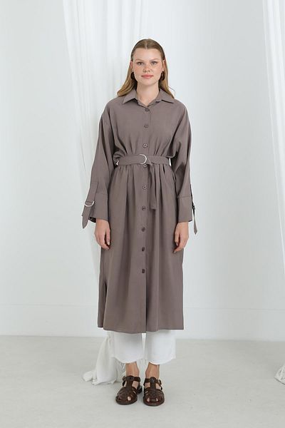 Puane Women's Belted Buttoned Oversize Tunic -10700Tun - Mink