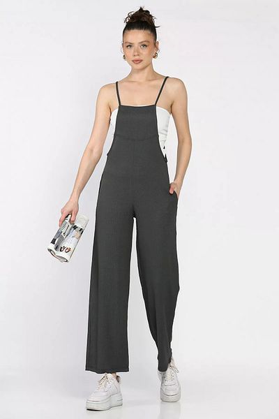 GÜLSELİ Dark Gray Women's Adjustable Strap Wrap Jumpsuit