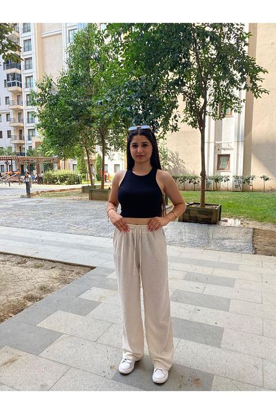 CLB COLLECTION Wide Leg Gray Linen Pants Summer Light Fabric