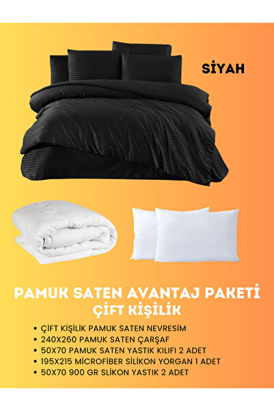 Merya Çift Kişilik Saten Avantaj Paket Siyah