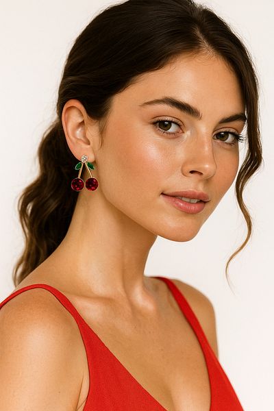 Luminos Butik Red Stone Cherry Earrings – Sweet and Energetic Summer Style Mk004-Gold