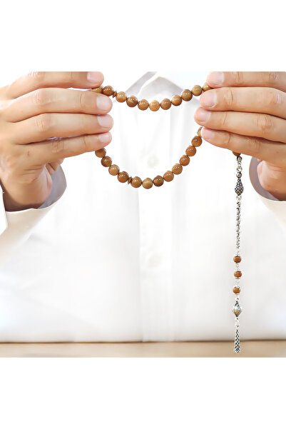 Tesbihane Non-Tarnish Metal Albanian Chain Tassel Sphere Cut Light Brown Polished Kuka Prayer Beads