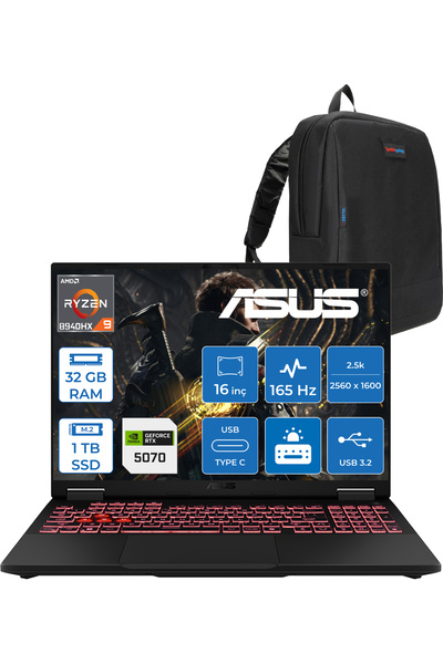 ASUS Tuf A16 R9-8940HX 32GB 1tb SSD 8GB/RTX5070 115W 165Hz 16"wqxga 2.5k 400N...