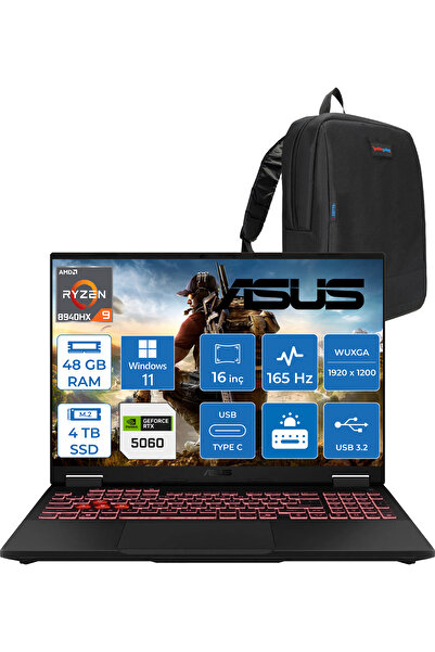 ASUS Tuf Gaming A16 Ryzen 9 8940HX 48GB 4tb SSD RTX5060-8GB 115W 165Hz 16"wux...
