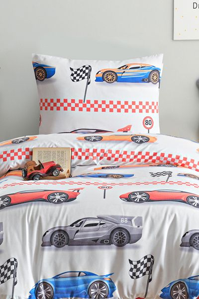 Eponj Home Single Cotton Duvet Cover Set 3 Pieces – Nascar Pattern – Red / Soft Texture