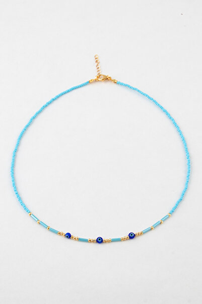 Sortie Aksesuar Elegant Bead Necklace with 3 Evil Eye Bead Figures 002