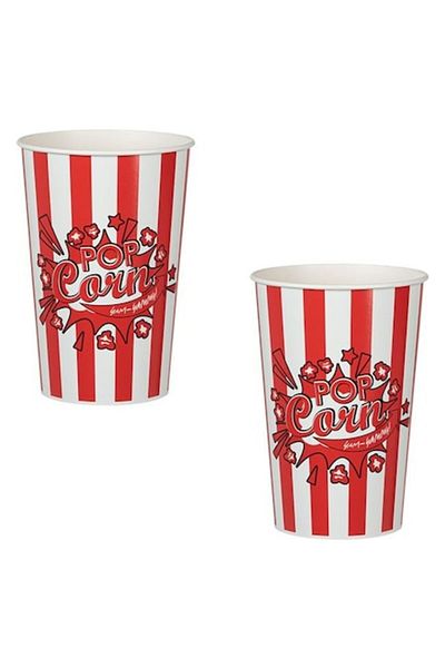 Herum Set cutii pentru popcorn Herum®, cu design in dungi, 2 buc, 12 x 17 cm, 960 ml, Alb / Rosu