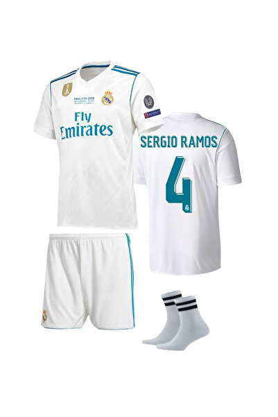yenteks REAL MADRİD SERGİO RAMOS BEYAZ ÇOCUK FORMA TAKIMI 3'LÜ SET ÇORAP HEDİYE