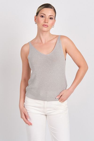 ONLY Women's Onlshına V-Neck Glitter Knitted Blouse 15322379 Gray