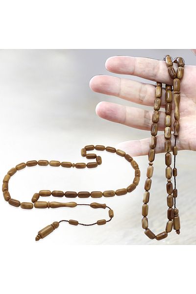 Tesbihane عقد محفور بنية فاتحة مصقولة من كوكا مع نظام