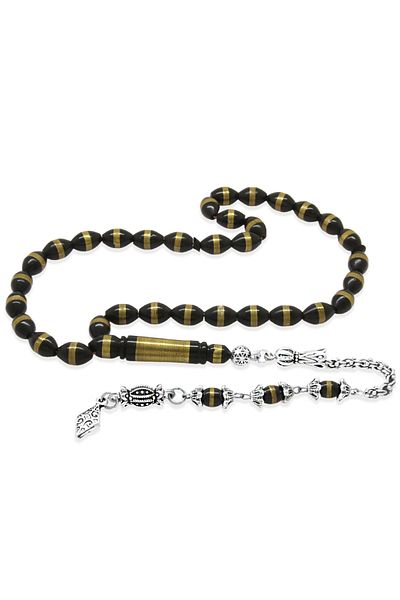Tesbihane Tarnish-Free Metal Albanian Chain Tassel Brass Spiral Barley Cut Black Kuka Prayer Beads