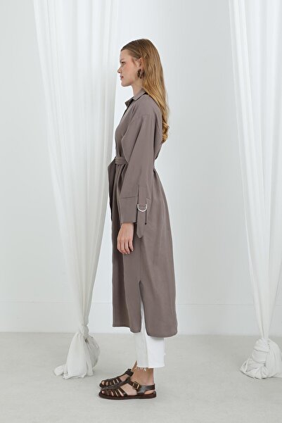 Puane Women's Belted Buttoned Oversize Tunic -10700Tun - Mink