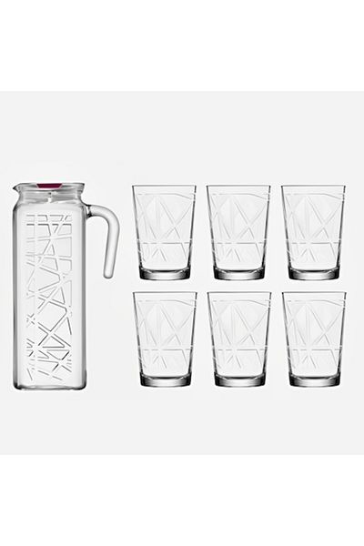 Herum Set recipient pentru servit bauturi si pahare model geometric, Transparent
