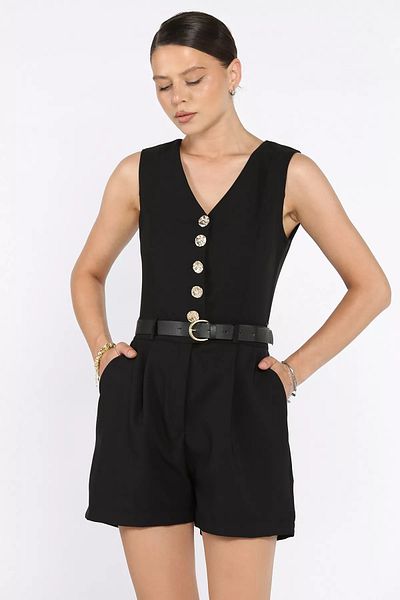 GÜLSELİ Black Women's Belted Jumpsuit