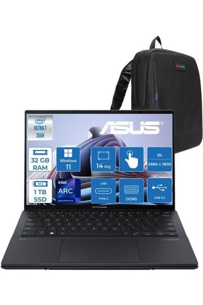 ASUS Zenbook Duo Ultra 7 255H 32GB 1tb SSD WIN11PRO 14" 3k OLED 120Hz 500NITS Dokunmatik UX8406CAP02