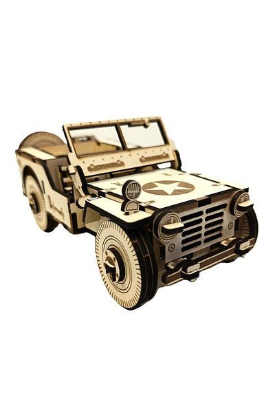 gift plus Wooden Military Jeep Model – 3D Laser Cutting – Handmade Hobby Vehicle
