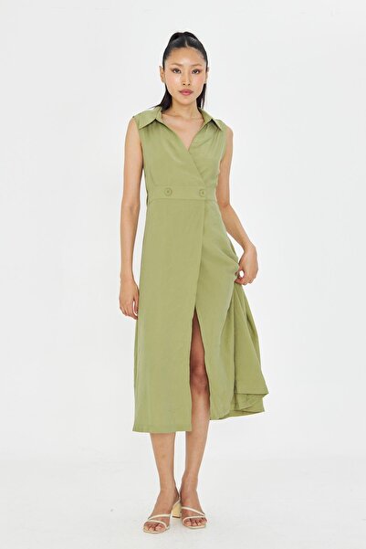 TIFFANY&TOMATO Çift Düğmeli Sıfır Kol Elbise