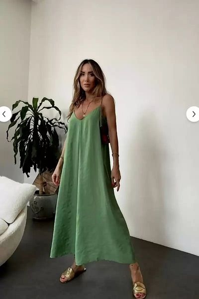 nightblack Comfortable Aerobin Fabric Long Dress with Adjustable Strap Without Inner Show