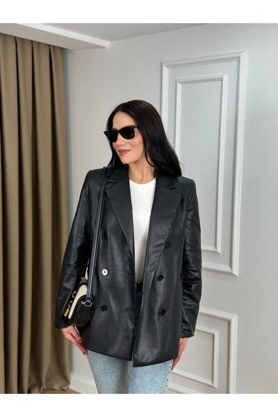 DISHI FASHİON Jachetă din piele căptușită din pernițe pentru umeri piese NEGRĂ