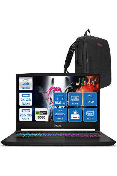 MSI Katana 15 Hx İ7-14650HX 24GB 256GB SSD 8GB/RTX5060 115W 15.6" Qhd 165Hz I...