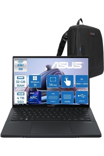 ASUS Zenbook Duo Ultra 7 255H 32GB 4tb SSD WIN11PRO 14" 3k OLED 120Hz 500NITS Dokunmatik UX8406CAP04