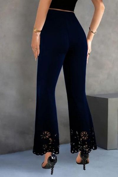 Mossta Yüksel Waist Laser Cut Leg Detail Imported Crepe Trousers - Navy Blue