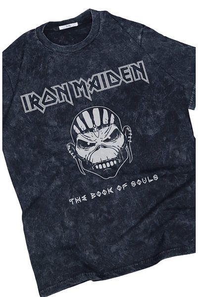 Fuddy Moda Tricou oversize clasic Iron Maiden imprimat lavabil, tricou vintage unisex cu tematică Rock Band