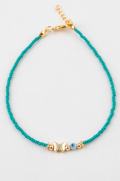 Sortie Aksesuar Beaded Anklet with Evil Eye Beads and Butterfly Figures 012