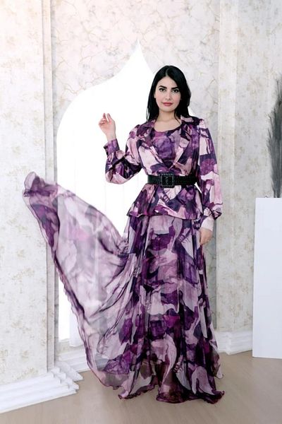 Opera Printed chiffon maxi dress with belt and elegant cascading layers