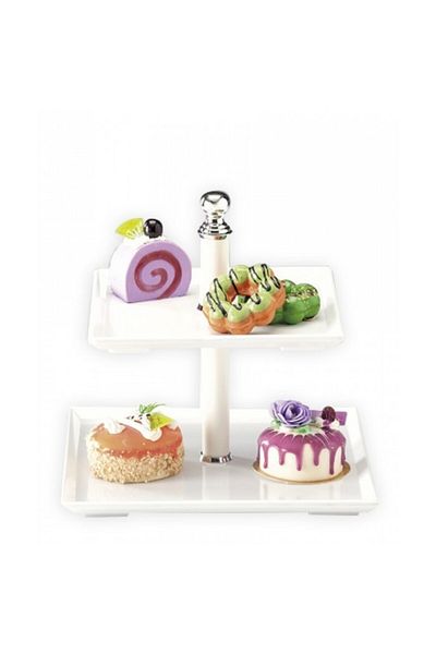 Raki 2-tier melamine presentation stand WHITE 23x25x23cm