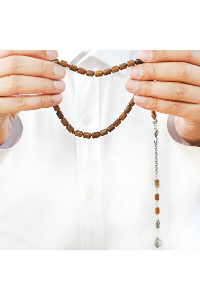 Tesbihane Non-Tarnish Metal Albanian Chain Tassel Tip Capsule Cut Brown Kuka Prayer Beads
