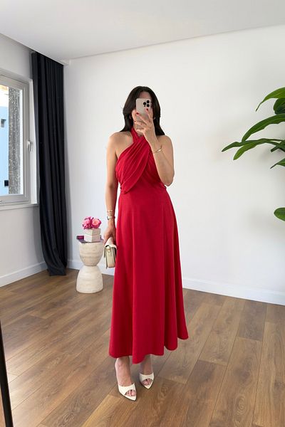 BİRCANÇİL Persa Red Halter Dress