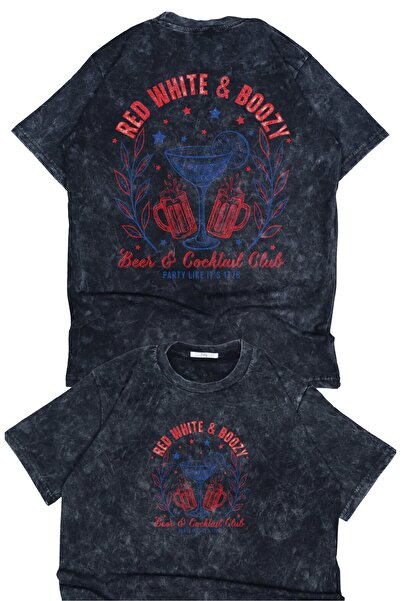 Fuddy Moda تي شيرت مطبوع عليه ظهر أحمر وأبيض ومشروبات كحولية للجنسين، تي شيرت ريترو ذو طابع كوكتيل كلوب كبير الحجم